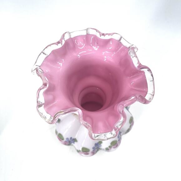 Vintage Fenton Hand Painted Ruffle Rim Charleton Peach Crest Melon Vase - Picture 3 of 8